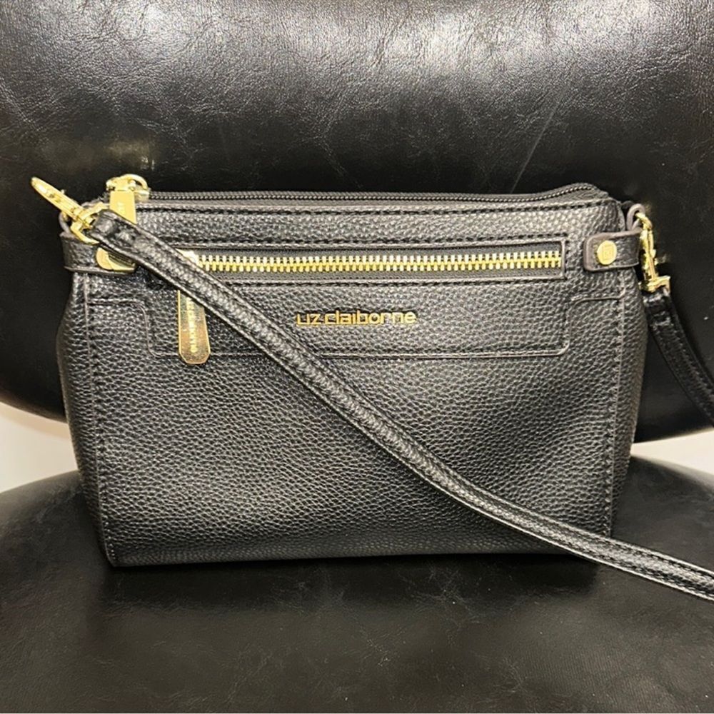 Liz Claiborne Elly Black Pebbled Faux Leather Convertible Crossbody Bag
